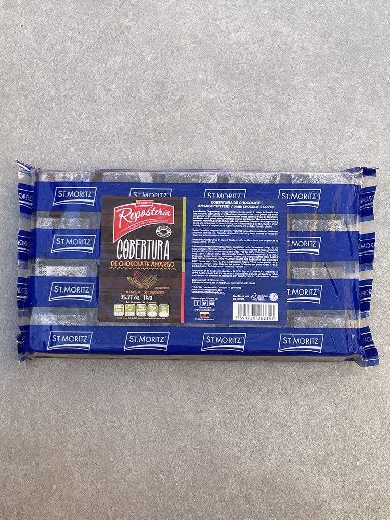Barra cobertura chocolate amargo st moritz 1kg