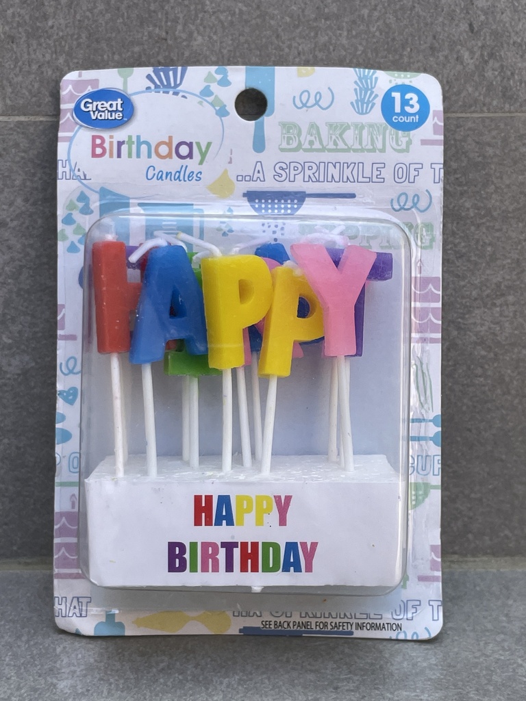 Velas de letras de happy birthday en colores (13 letras)